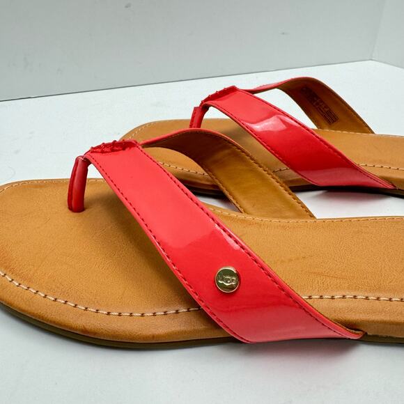 Ugg NWOB Tuolumne Coral Patent Leather Cushioned Summer Flip Flop Sandals - Picture 7 of 11
